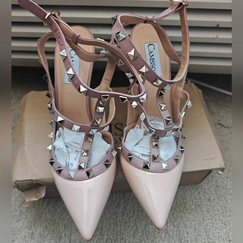 Gladiator Studded Heels for Women Closed Toe with Ankle Strap